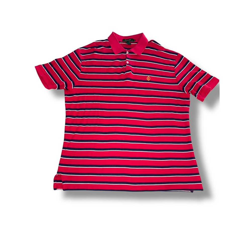 Lauren Ralph Lauren XL Striped Polo Shirt Red White Blue‎ Crest Logo - Picture 2 of 7